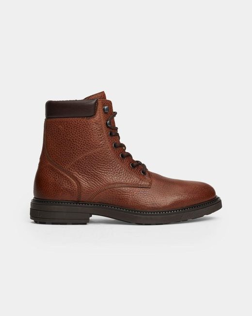 Tommy Hilfiger Brown Pebble Grain Leather Warm-Lined Mid Boots for men