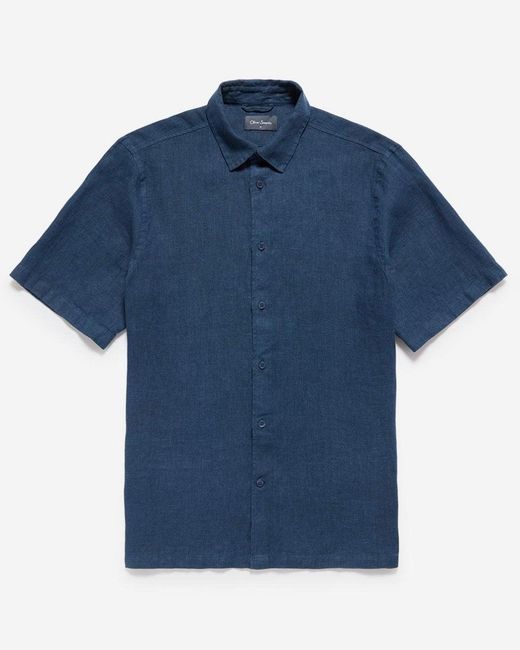 Oliver Sweeney Blue Somerton Short Sleeve Linen Shirt for men