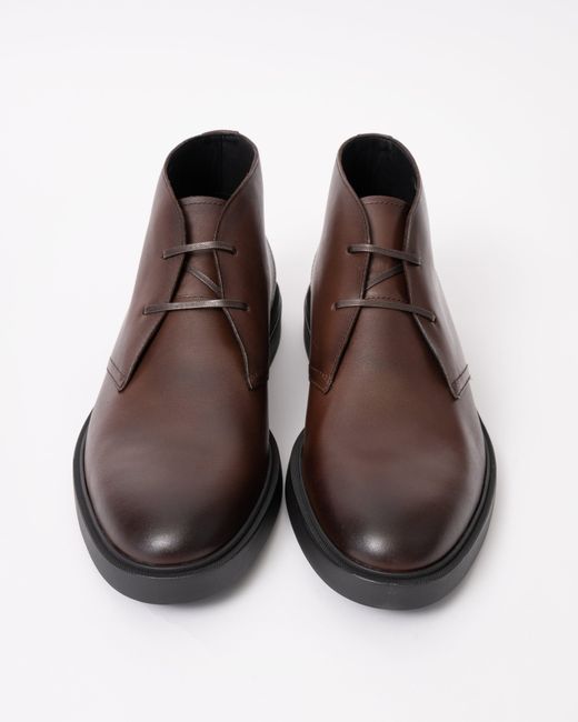 Boss Brown Calev Leather Desert Boots With Signature Stripe Detailing for men