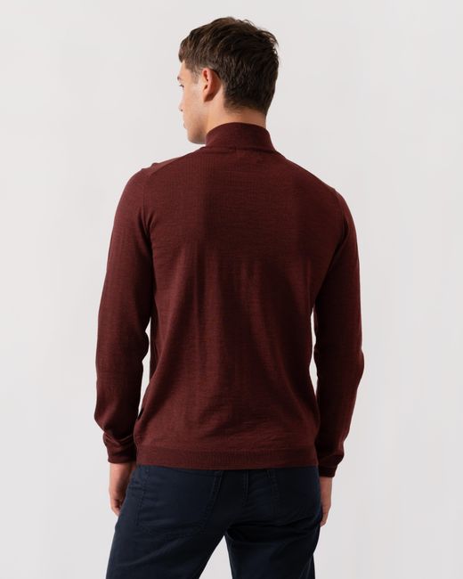 Oliver Sweeney Red Curragh 1/4 Zip Funnel Neck Merino Wool Jumper for men