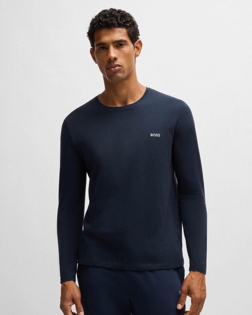 Boss Blue Mix&Match Long Sleeve Stretch-Cotton T-Shirt With Embroidered Logo for men
