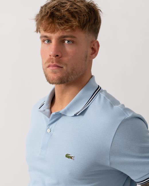 Lacoste Blue Contrast Collar Pique Regular Fit Polo Shirt for men