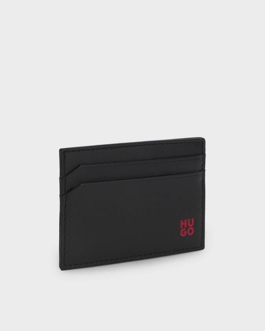 HUGO Black Tibby Leather Card Holder With-Foil Stacked Logo for men