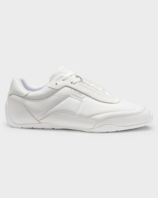 Boss White Jaylen Leather Trainers With Logo Detail for men
