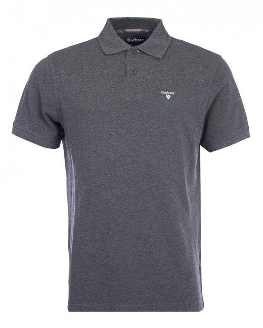 Barbour Gray Tartan Pique Polo for men