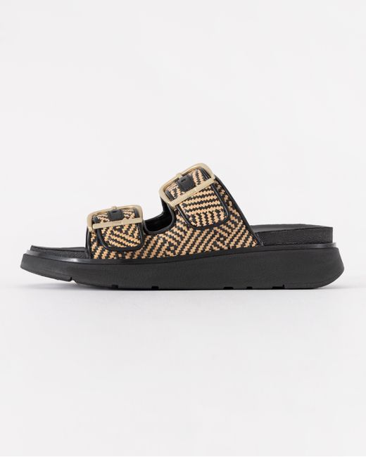 Fitflop Brown Gen-Ff Buckle Graphic-Weave Two-Bar Slides