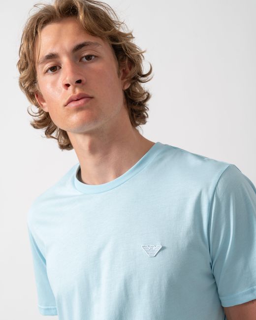 Emporio Armani Blue Beach T-Shirt With Eagle Logo for men