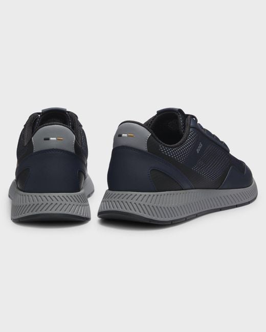 Boss Blue Reflective-Nylon Trainers With Ridged Sole for men