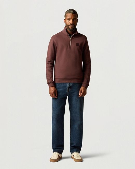 Belstaff Brown Logo Quarter Zip Sweatshirt for men