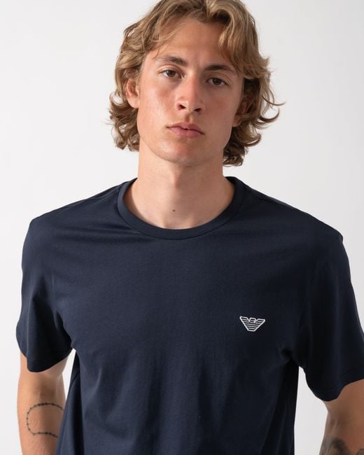 Emporio Armani Blue Beach T-Shirt With Eagle Logo for men