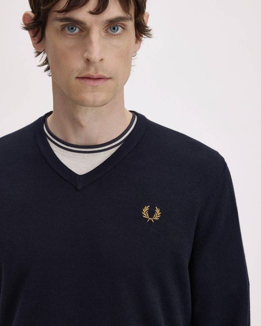 Fred Perry Blue Classic V Neck Jumper for men