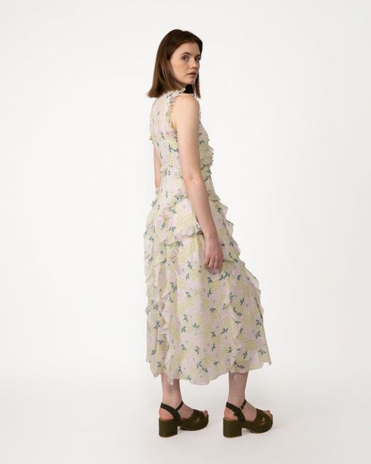 Ted Baker White Calinia Daisy-print Ruffled Recycled-polyester Midi Dress