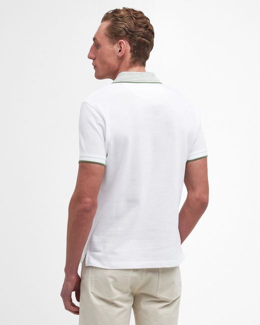 Barbour White Denwick Tailored Polo Shirt for men