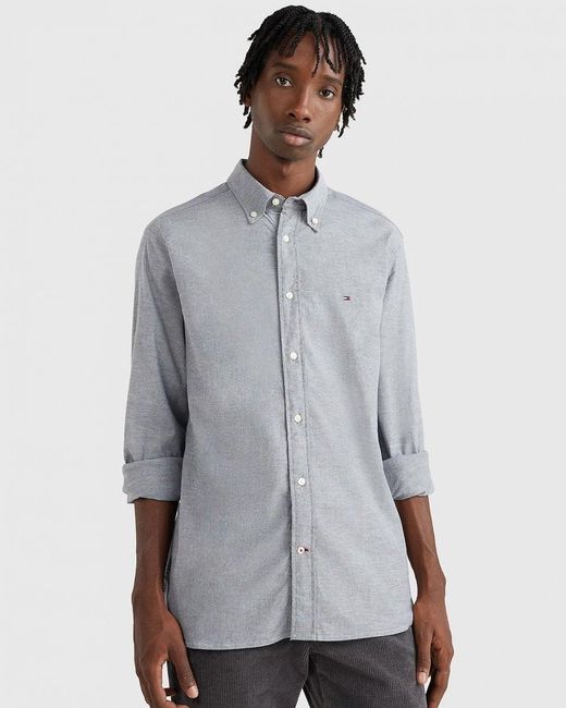 Tommy Hilfiger Gray Core 1985 Flex Long Sleeve Oxford Shirt Size: M for men