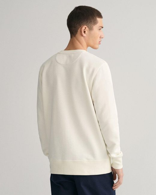 Gant White Regular Fit Shield Logo Crew Neck Sweatshirt for men