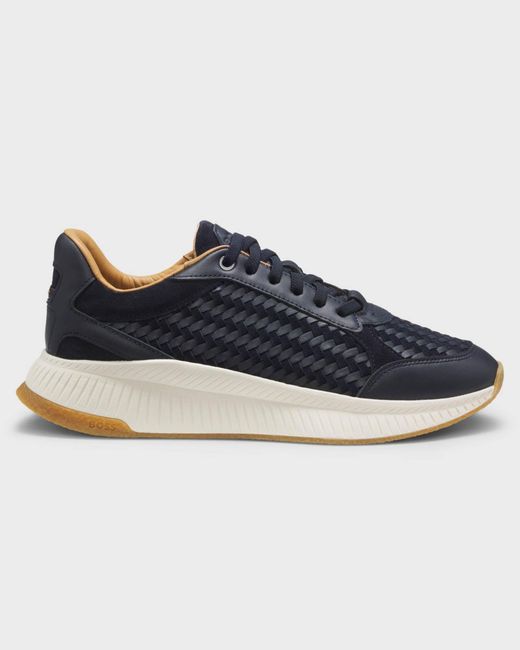 Boss Blue Ttnm Evo Trainers With Woven Uppers And Suede Trims for men