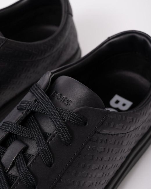 BOSS Kieran Tenn Leather Trainers 50536507 in Black for Men