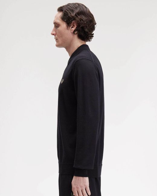 Fred Perry Black Classic Knitted Shirt Ls for men