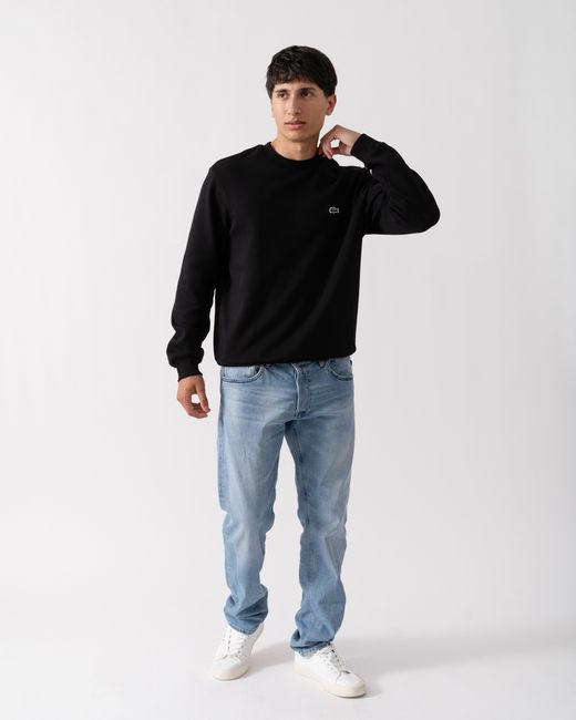 Lacoste Black Crew Neck Fleece Sweatshirt Cotton for men