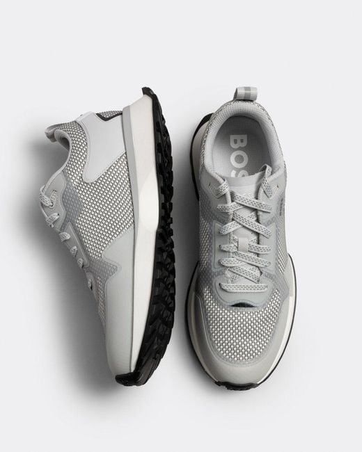 Boss Gray Jonah Mixed-material Trainers With Mesh Details And Branding for men