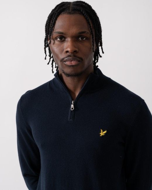 Lyle & Scott Blue Lyle & Scott Cotton Merino Quarter Zip Jumper for men