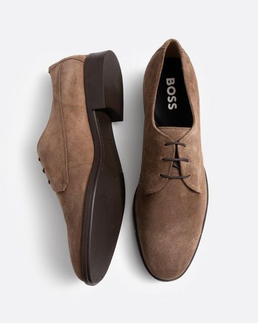 Boss Brown Colby Suede Derby Shoes With Removable Padded Insole for men
