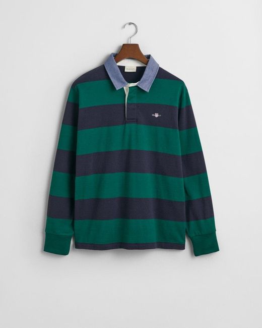 Gant Green Regular Fit Chambray Stripe Heavy Rugger Colour: 373 Deep Forest, Size: L for men
