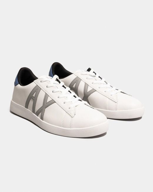 Armani Exchange White Ax Logo Perforated Leather Trainers for men