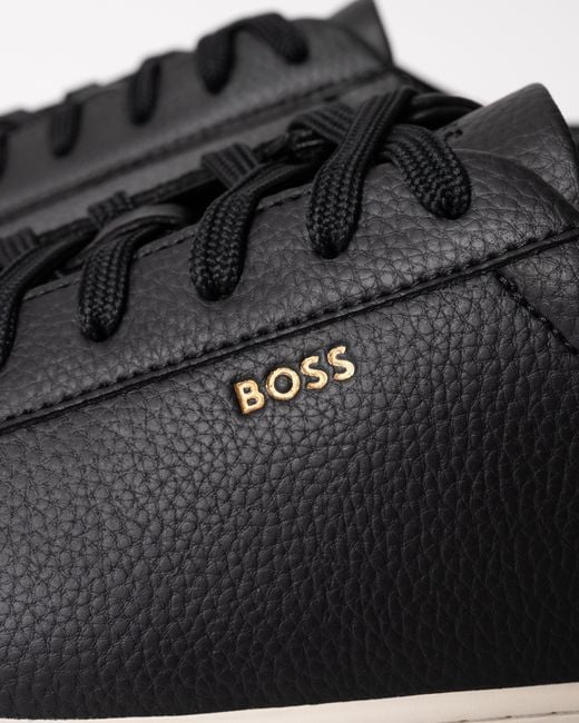 Boss Black Kieran Grained-Leather Trainers With Rubber Sole for men