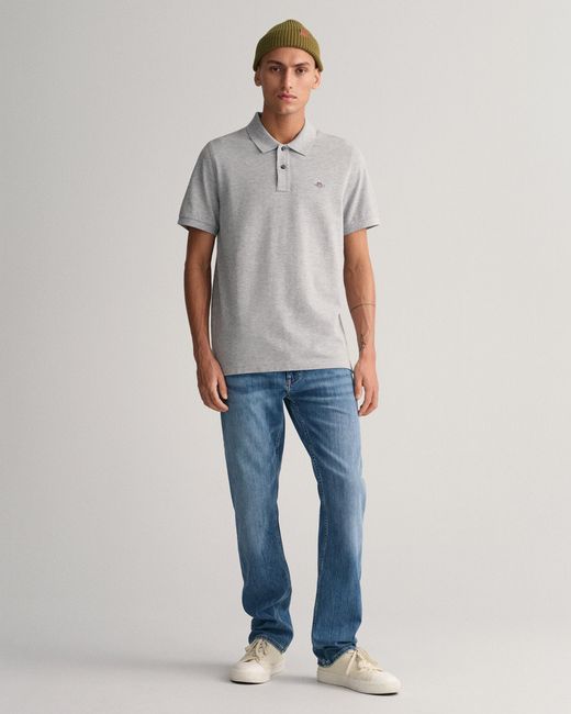 Gant Gray Regular Fit Short Sleeve Shield Logo Pique Polo Nos for men