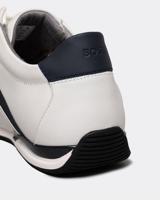 Boss White Saturn Leather Lux Low Profile Trainers for men