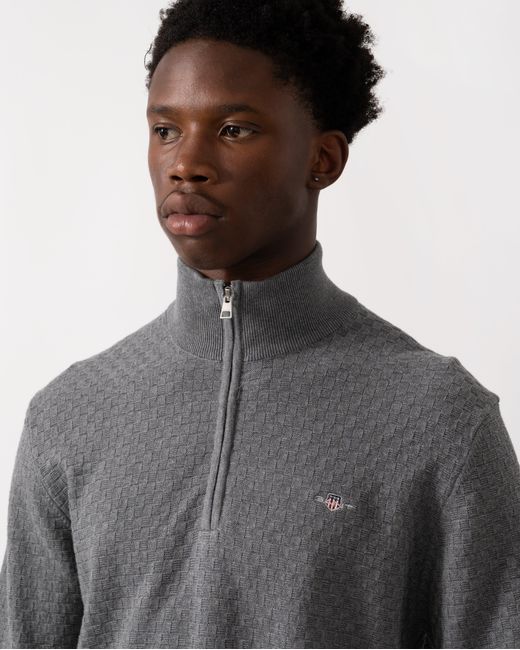 Gant Gray Micro Texture Half Zip Jumper for men