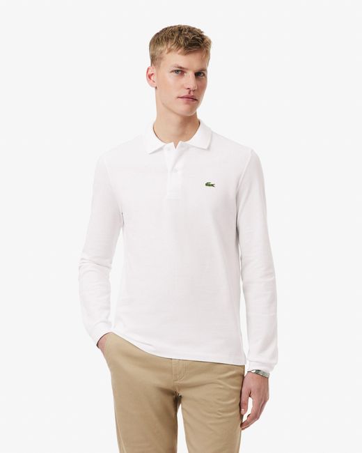 Lacoste White Original L.12.12 Long Sleeve Cotton Polo Shirt for men