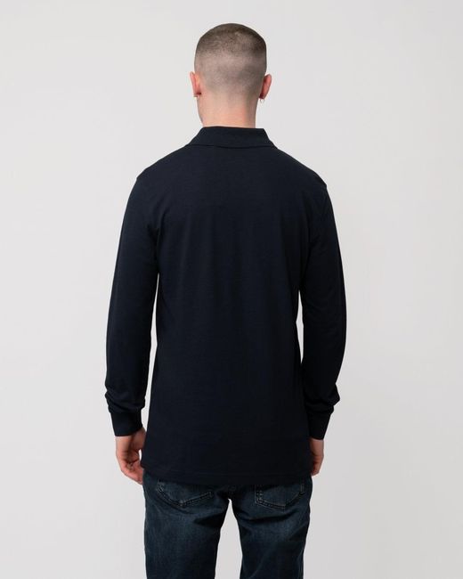 Boss Blue Passerby Long Sleeve Stretch-Cotton Polo Shirt With Logo Patch Nos Size: M for men