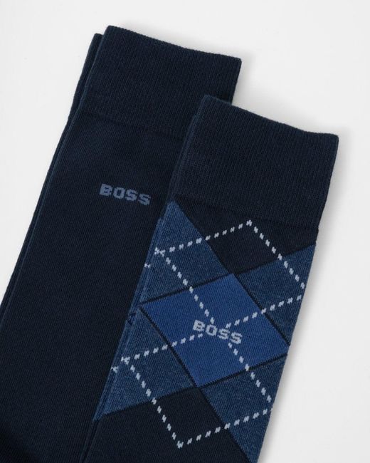 Boss Blue Boss 2 Pack Combed Cotton Argyle Socks Colour: Dark 403 for men