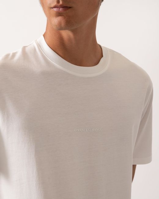 ARMANI EXCHANGE White Regular Fit Mercerised Cotton T-Shirt for men