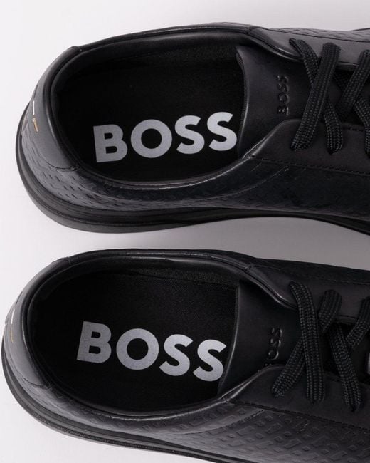 BOSS Kieran Tenn Leather Trainers 50536507 in Black for Men