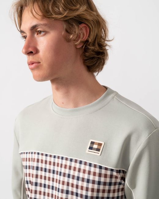 Aquascutum Gray Club Check Crewneck Sweatshirt for men