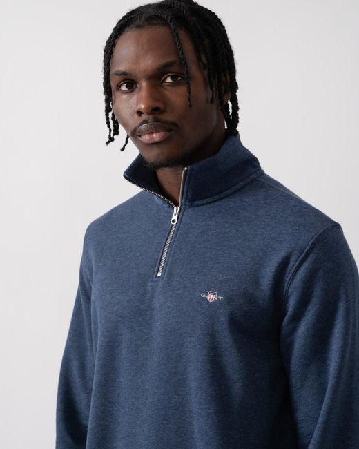 Gant Blue Regular Fit Shield Logo Half Zip Sweatshirt for men