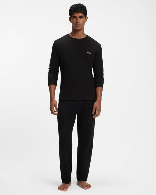 Boss Black Waffle Ottoman Pyjama T-Shirt With Embroidered Logo for men