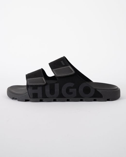 HUGO Black Evander Faux-Suede Lides With Logo Detailing for men