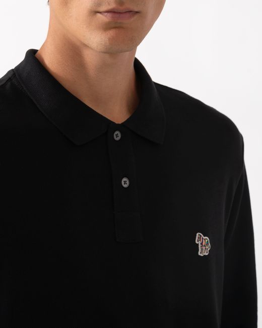 Paul Smith Black Ps Long Sleeve Plain Polo Shirt With Zebra Logo for men