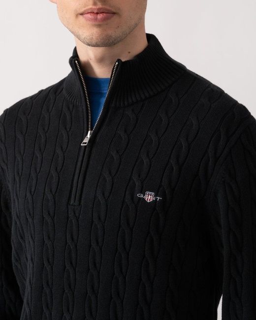 GANT Herren Pullover Half Zip - Rippenstrick Baumwolle