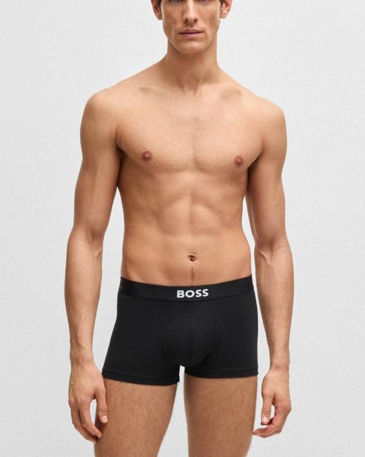 Boss Black 3-pack Stretch-cotton Trunks With Logo Waistbands Nos for men
