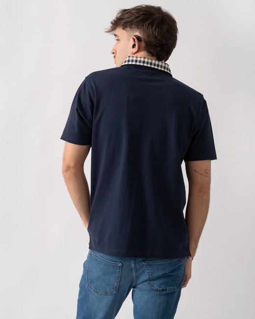 Aquascutum Blue Club Check Collar Polo Shirt for men