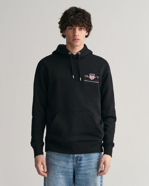 Gant Black Regular Fit Medium Archive Shield Pullover Hoodie for men