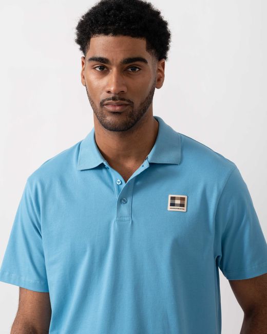 Aquascutum Blue Stretch Piquet Badge Polo Shirt for men