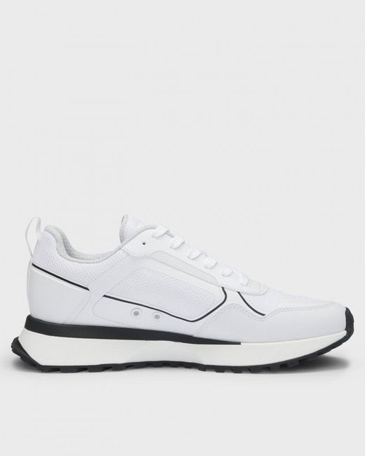 Boss White Jonah Runn Mixed-material Trainers With Large Logo for men