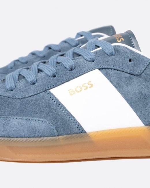 Boss Blue Brandon Suede-leather Lace-up Trainers With Branding for men