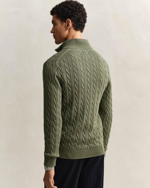Gant Green Cotton Cable Half Zip Jumper for men